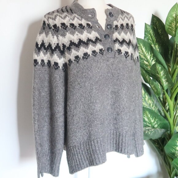 Zara Gray Fair Isle Henley Alpaca Knit Blend Long Sleeve Sweater Women’s Size S - Picture 4 of 16